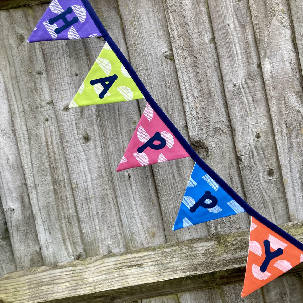 100% cotton handmade birthday bunting in gorgeous bright colours!