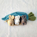 White, Brown, Grey Bunnies in a hand dyed soft cotton carrot